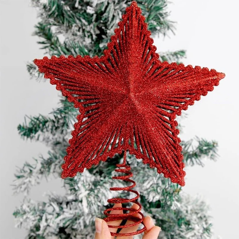 Star Tree Topper - 25 cm Rot Glitter Weihnachtsbaum Topper