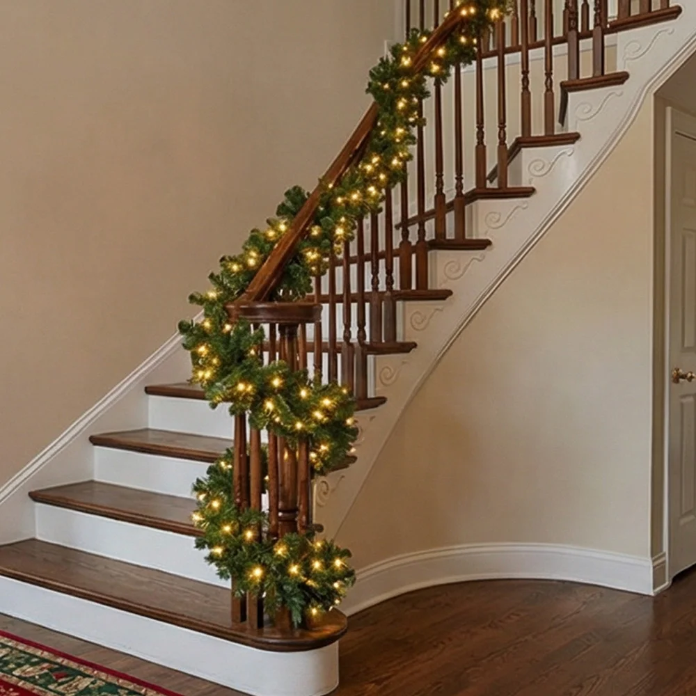 Christmas Wreath Fake - 2,7 m künstlicher grüner Weihnachtsgirlande-Kranz, hängende