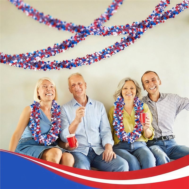 Tinsel Garland Decoration - DTA4 52,5 Fuß patriotische Glitzer-Lametta-Girlande, Rot-Weiß-Blau,