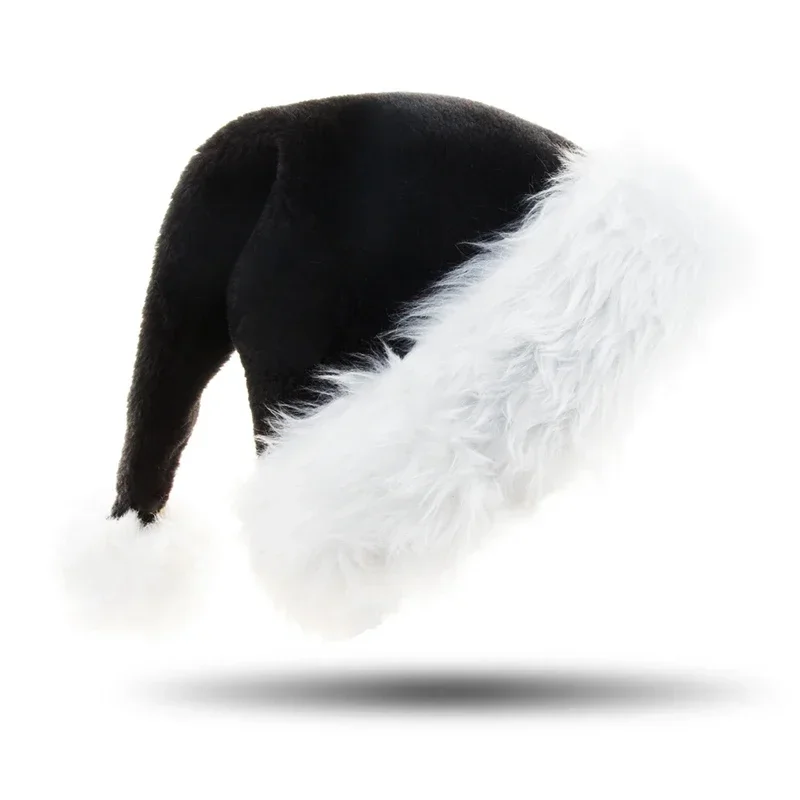 Santa Hat Plush - Unisex Weihnachten Schwarz Plüsch Weihnachtsmütze für