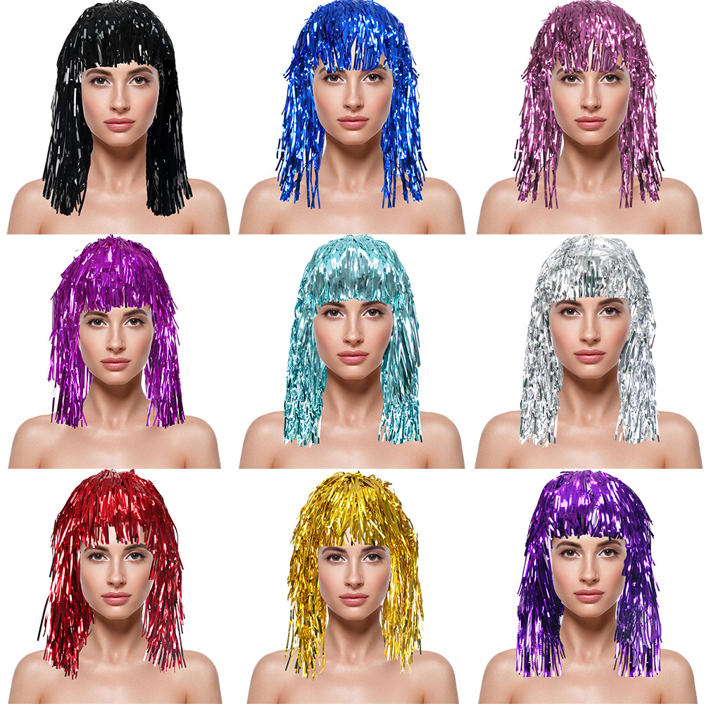 Tinsel Garland Decoration - Cosplay Disco-Perücke Folien-Glitzer Glänzende Party-Perücke für