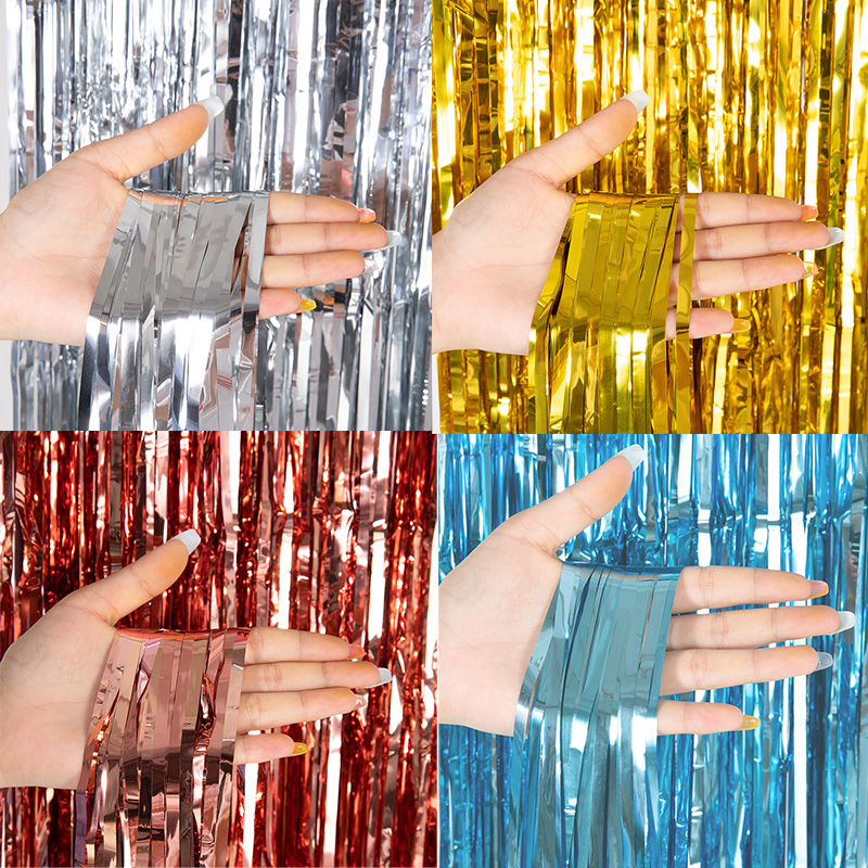 Tinsel Garland Decoration - Günstige Metallische Lametta-Folien-Fransenvorhänge als Hintergrund für