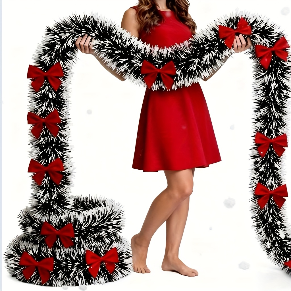 Christmas Wreath Fake - Künstliche Weihnachtsgirlande, Weihnachts-Lametta-Girlanden mit Schleife für