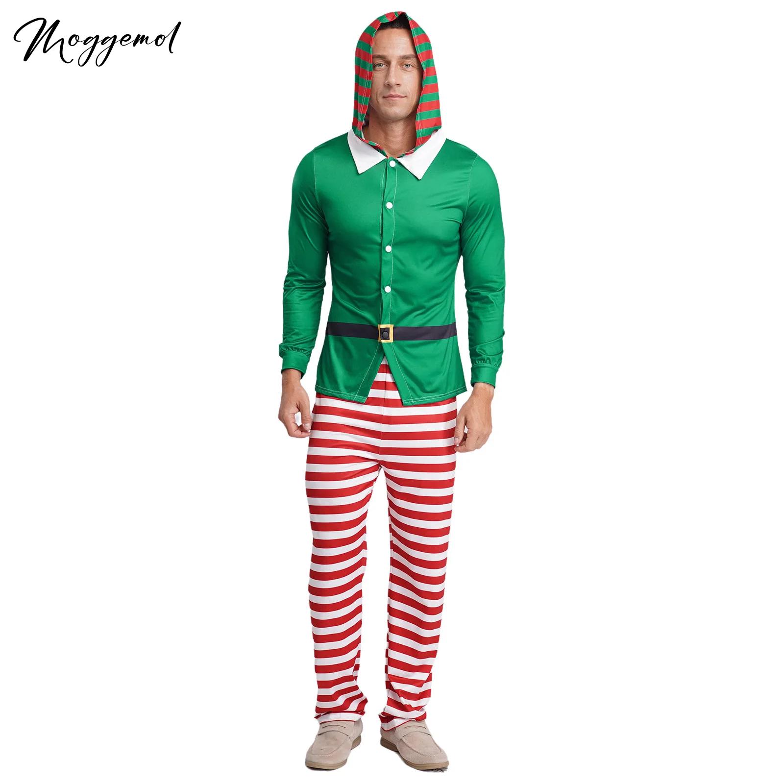 Elf Costume Christmas - Herren-Weihnachtself-Pyjama, Party-Cosplay-Kostüm, langärmliges Oberteil mit Kapuze