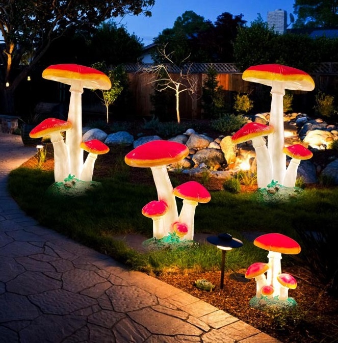 Christmas Lights Outdoor - Wasserdichte Lebensgroße Simulations-Pilz-Beleuchtungsstatue aus Fiberglas für