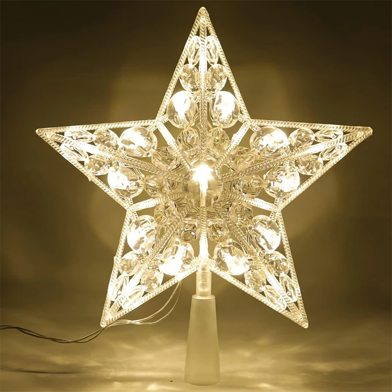 Star Tree Topper - 15 cm Weihnachtsdekoration, leuchtender Baumspitze, glitzernder