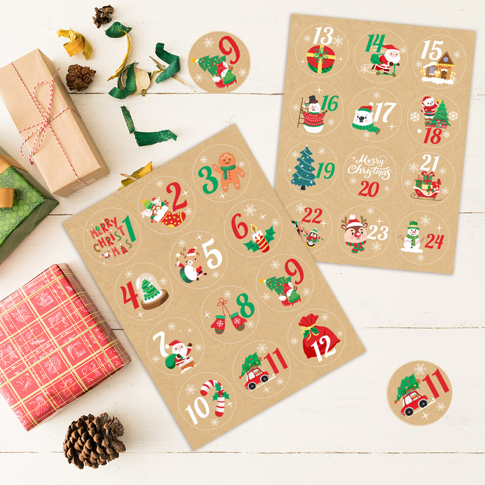 Advent Calendar Gift - 24 Stück Weihnachtsdekoration Adventskalender Nummernaufkleber Multifunktions-Geschenkverpackung