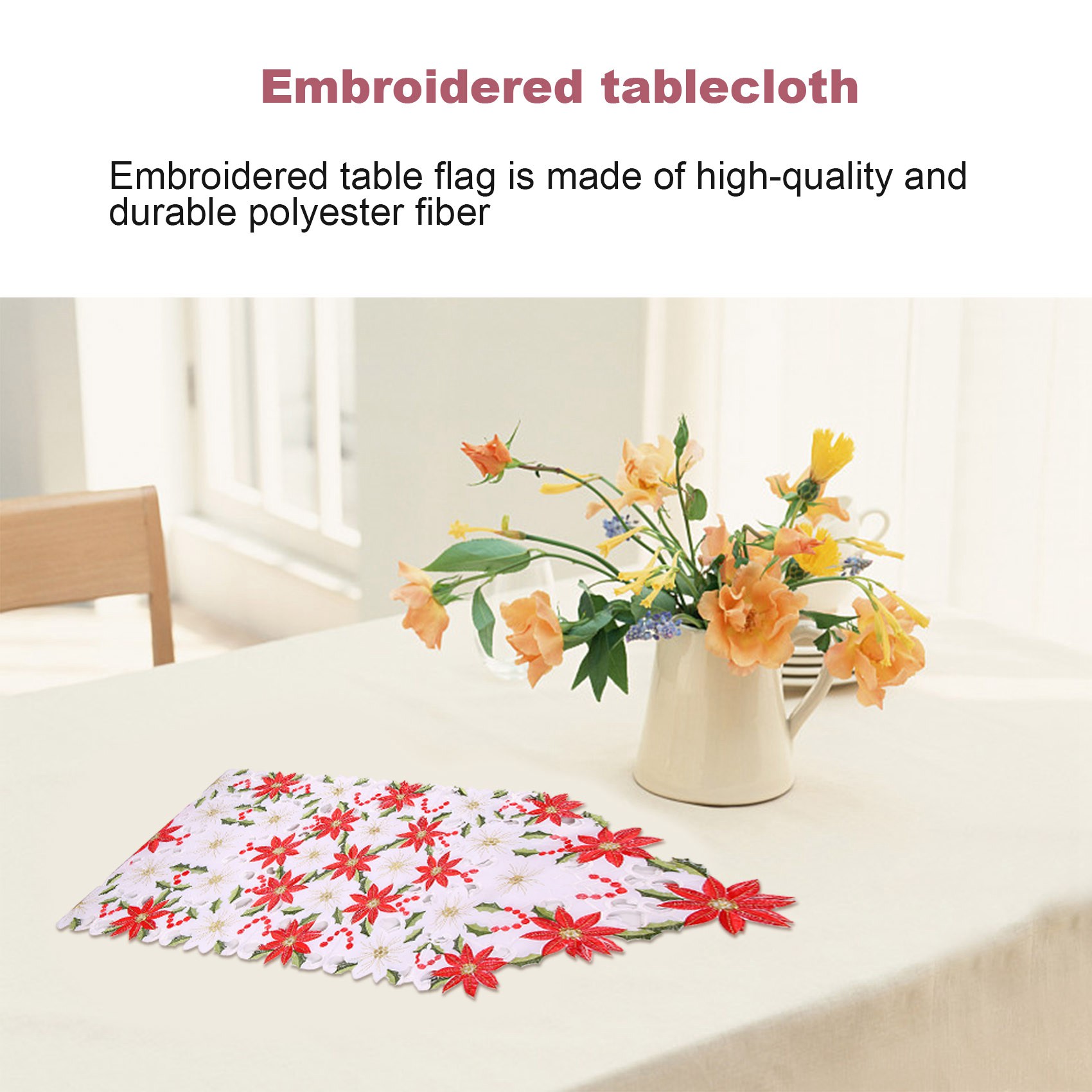 Christmas Table Runner - Weihnachtsbestickter Tischläufer, luxuriöser Holly Weihnachtsstern-Tischläufer für