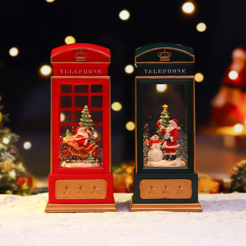 Snow Globe Musical - Weihnachten Telefonzelle Nachtlicht Santa Schlitten Schneekugel