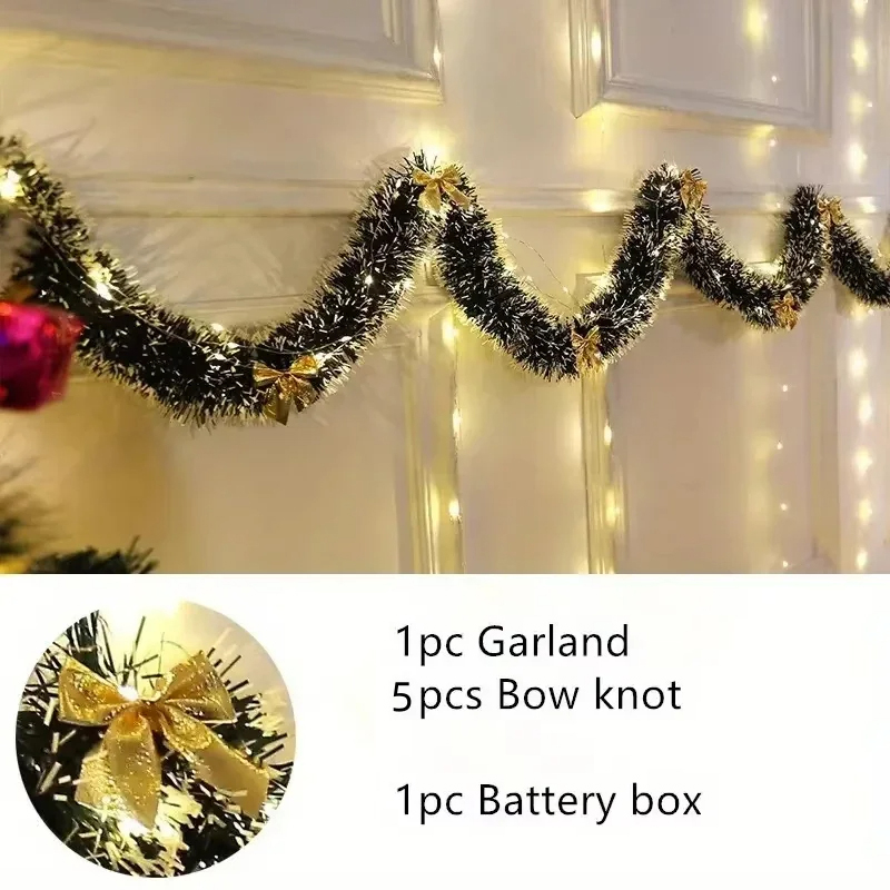 Tinsel Garland Decoration - Weihnachts-Lametta-Girlande, künstliche Weihnachtsgirlande mit LED-Leuchten, Weihnachts-Metallic-Twist-Hängegirlande,