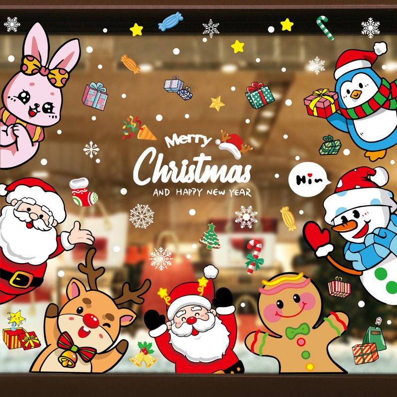 Snowflake Window Decal - 2025 Weihnachten dekorative Glasfensteraufkleber Schneemann Schneeflocke