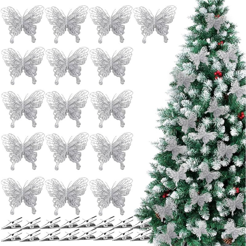 Silberne Glitzer-Schmetterling – Christmas Wreath Fake Bewertung und Preis